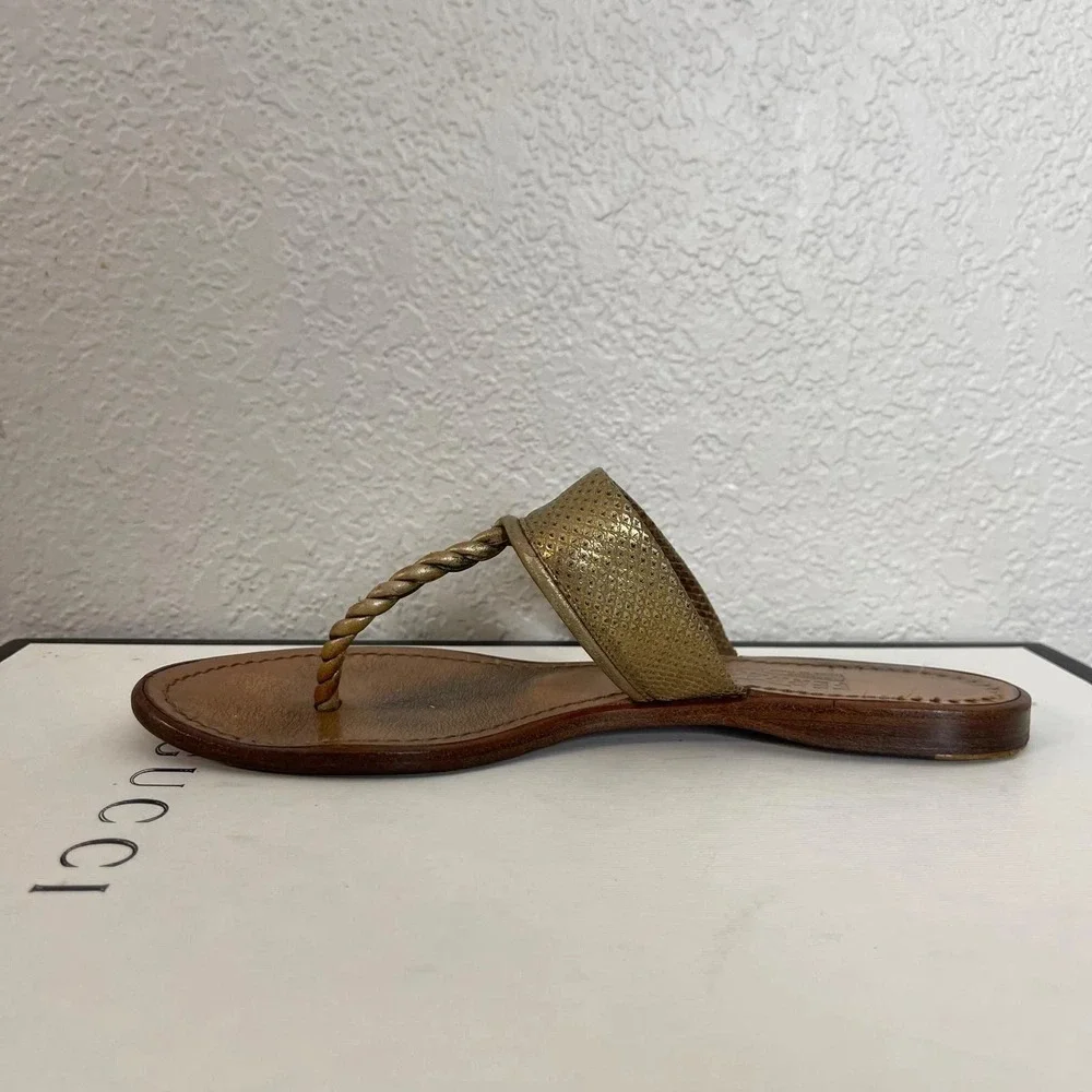 Salvatore Ferragamo Brown Tan Bronze Metallic Thong Sandals Slip On Women's 7 US